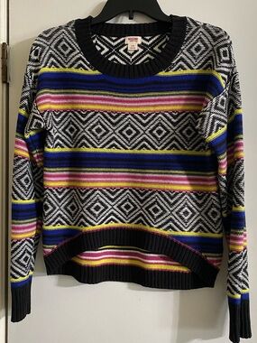 Mossimo Supply Co. Womens Black Geometric Stripe Crewneck Sweater - Multicolor